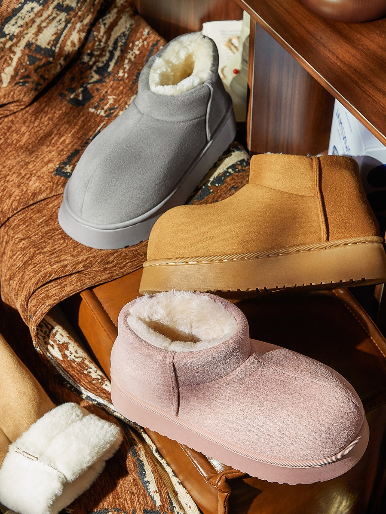 Cozy Faux Fur Platform Ankle Boots
