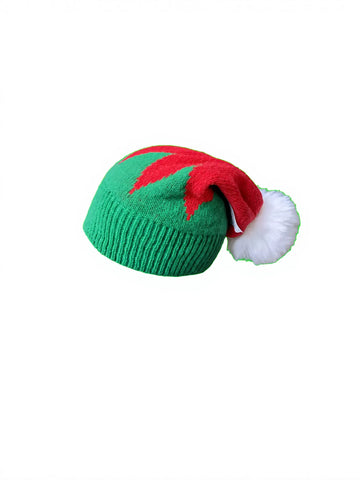 Festive Holiday Elf Pom Beanie Hat