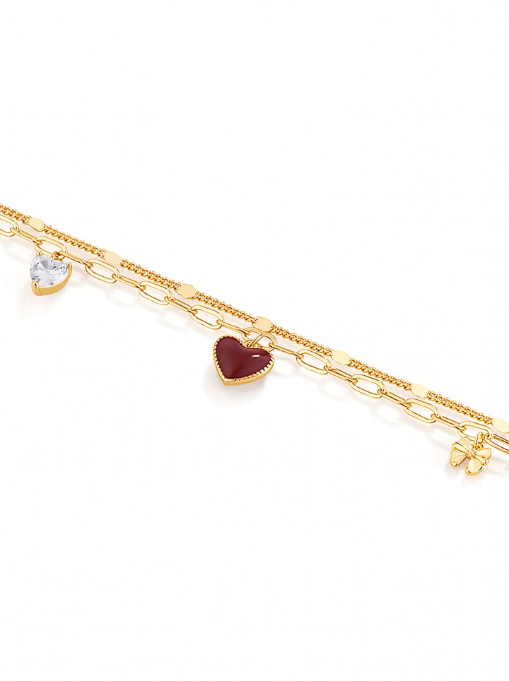 Dainty Red Heart Layered Bracelet