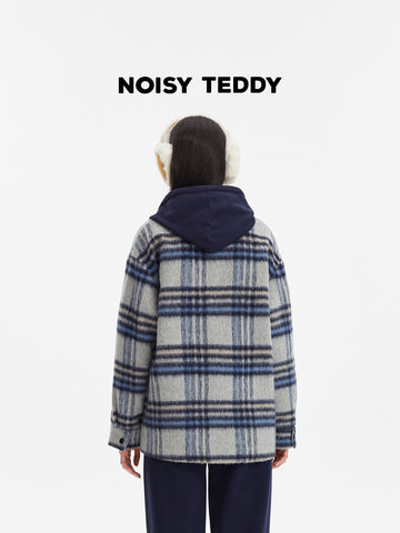 Hooded Plaid Brushed Wool Coat