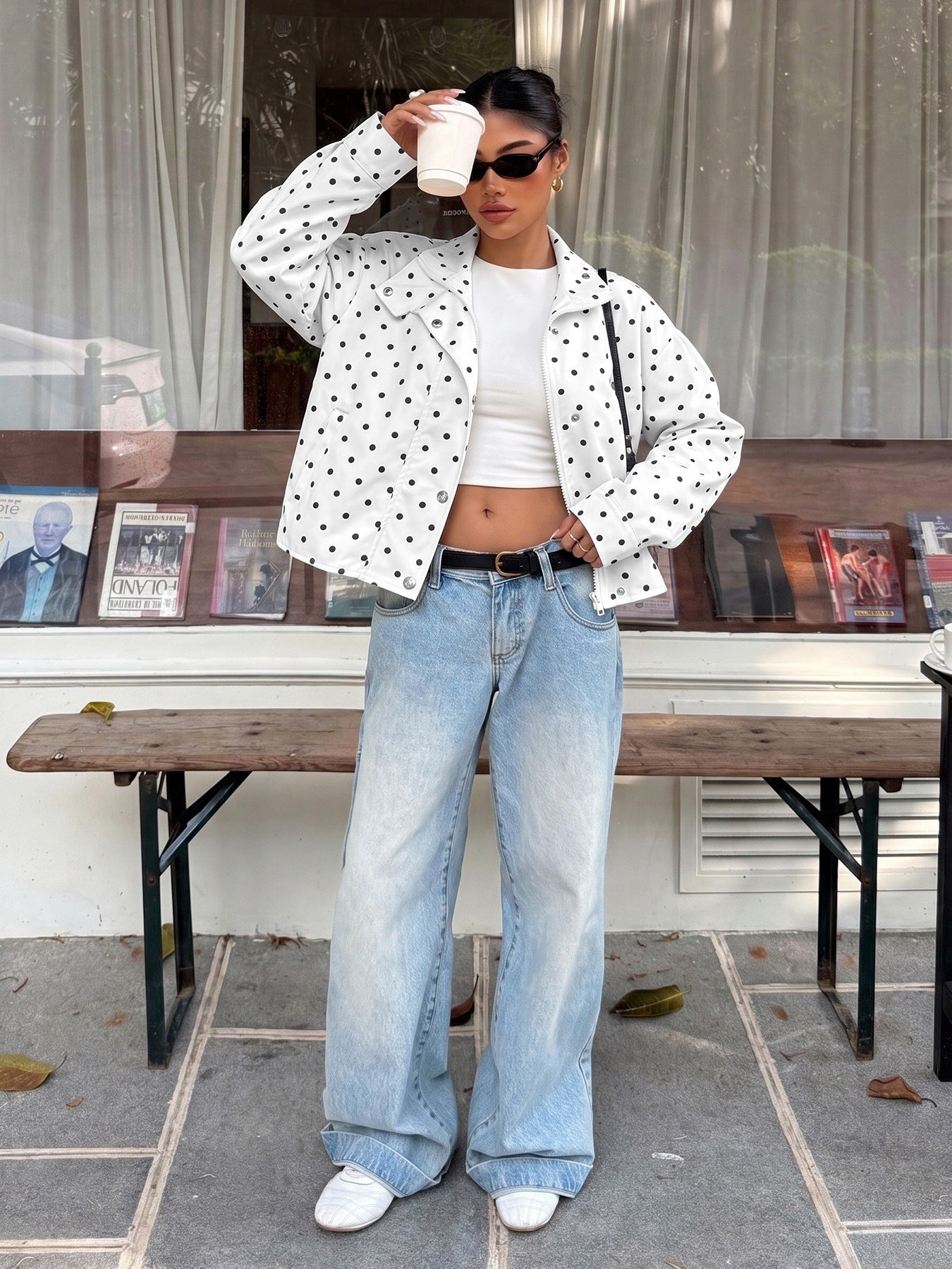Polka Dot Mock Neck Jacket