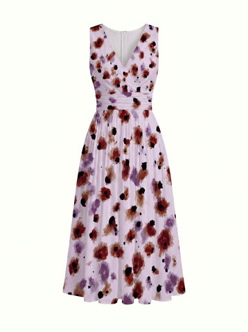 CORINNE
Floral Print V Neck A Line Midi Dress