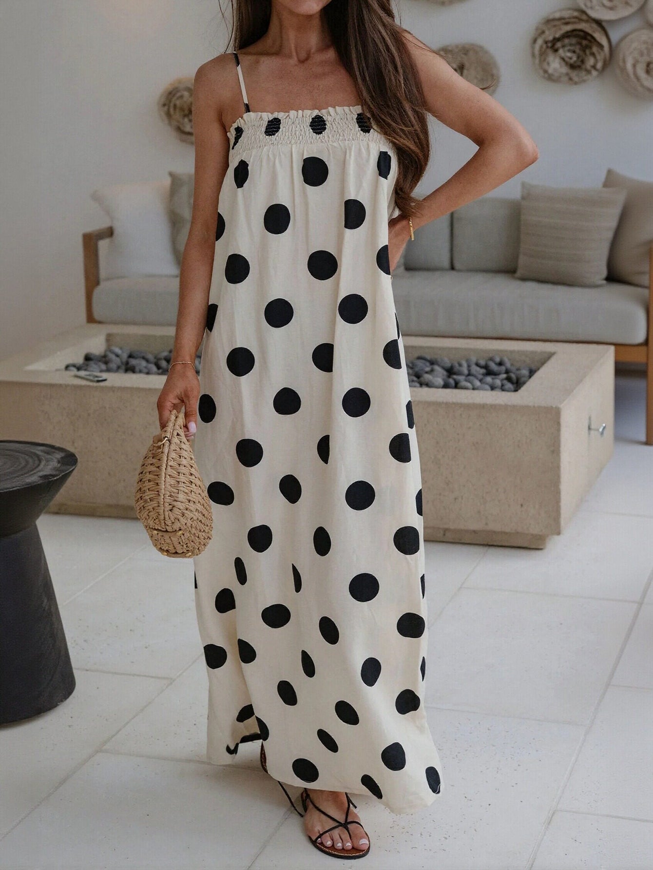 Smocked Polka Dot Maxi Dress