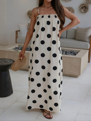 Smocked Polka Dot Maxi Dress