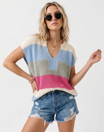 Striped V Neck knit Sweater