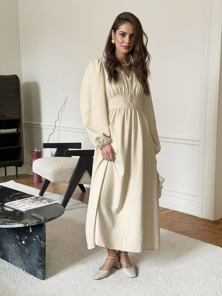Elegant Button Front Midi Dress