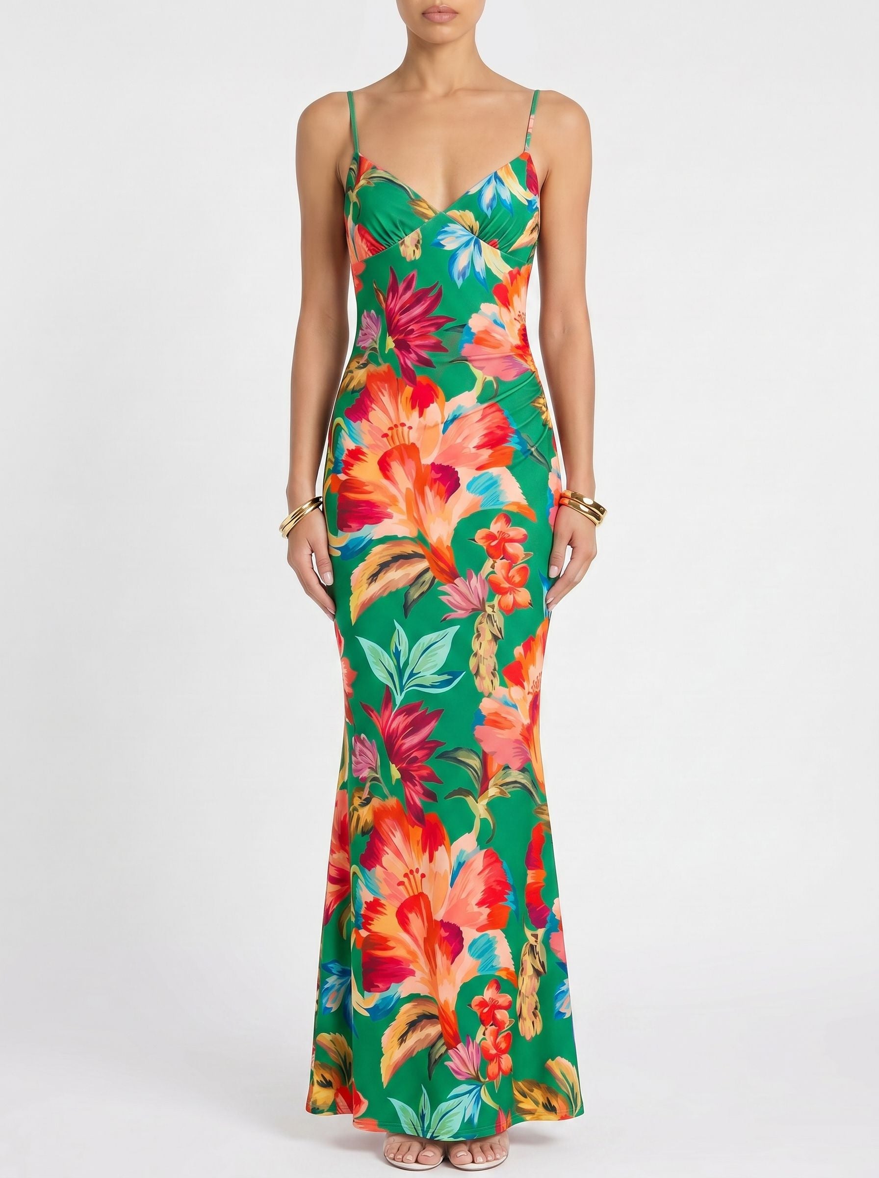 Floral Print Spaghetti Strap Bodycon Maxi Dress