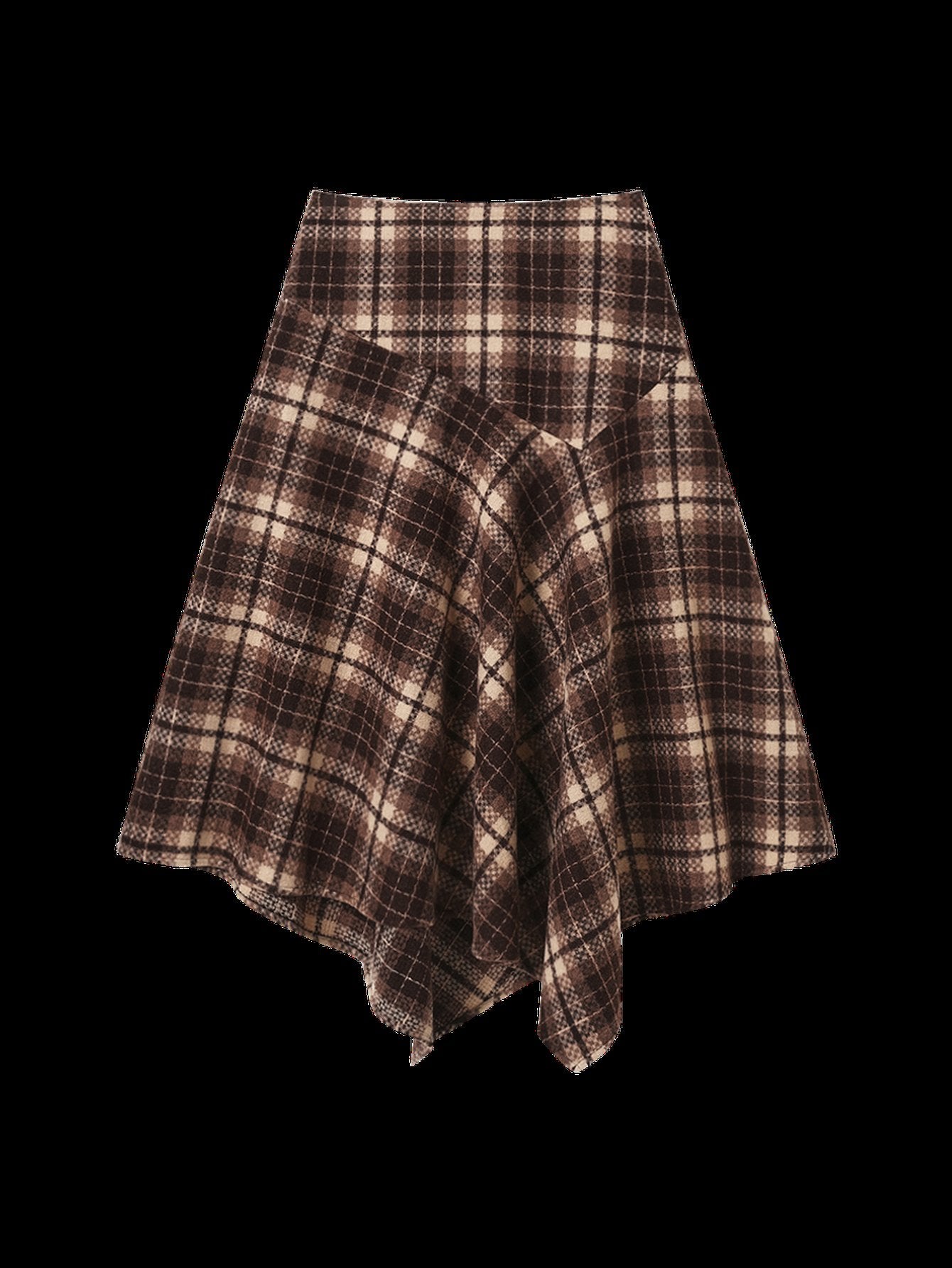 High Waisted Plaid Asymmetric Midi Skirt