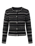 Shimmer Striped Crewneck Knit Cardigan