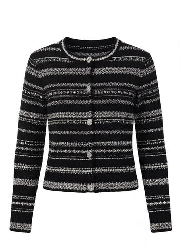 Shimmer Striped Crewneck Knit Cardigan
