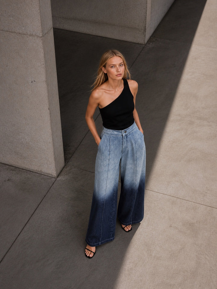 High Waisted Ombre Wide Leg Jeans