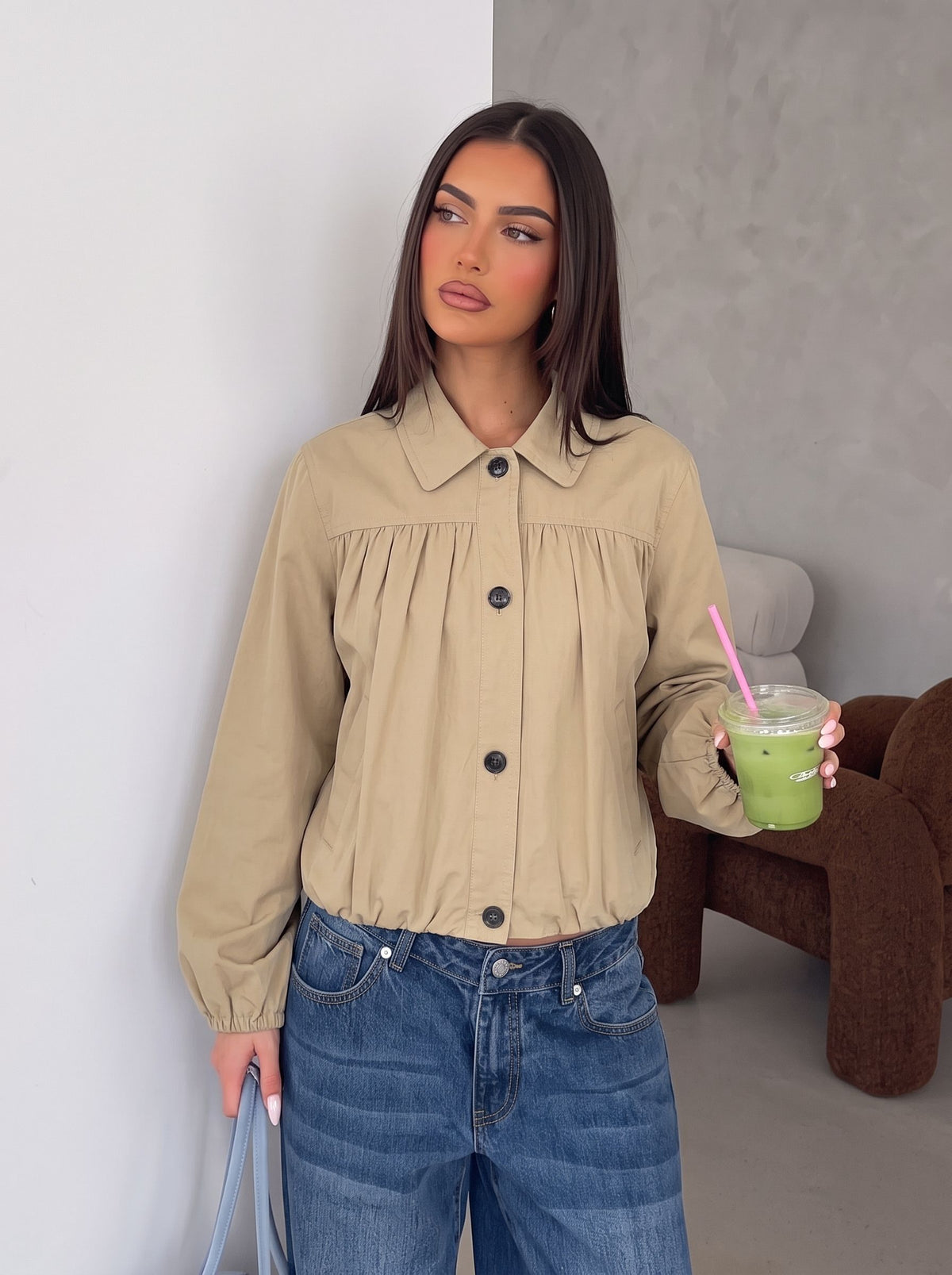 Pleated Button Up Crop Jacket