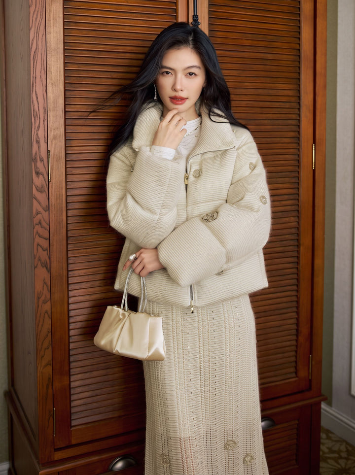 Embellished Knit Puffer Jacket