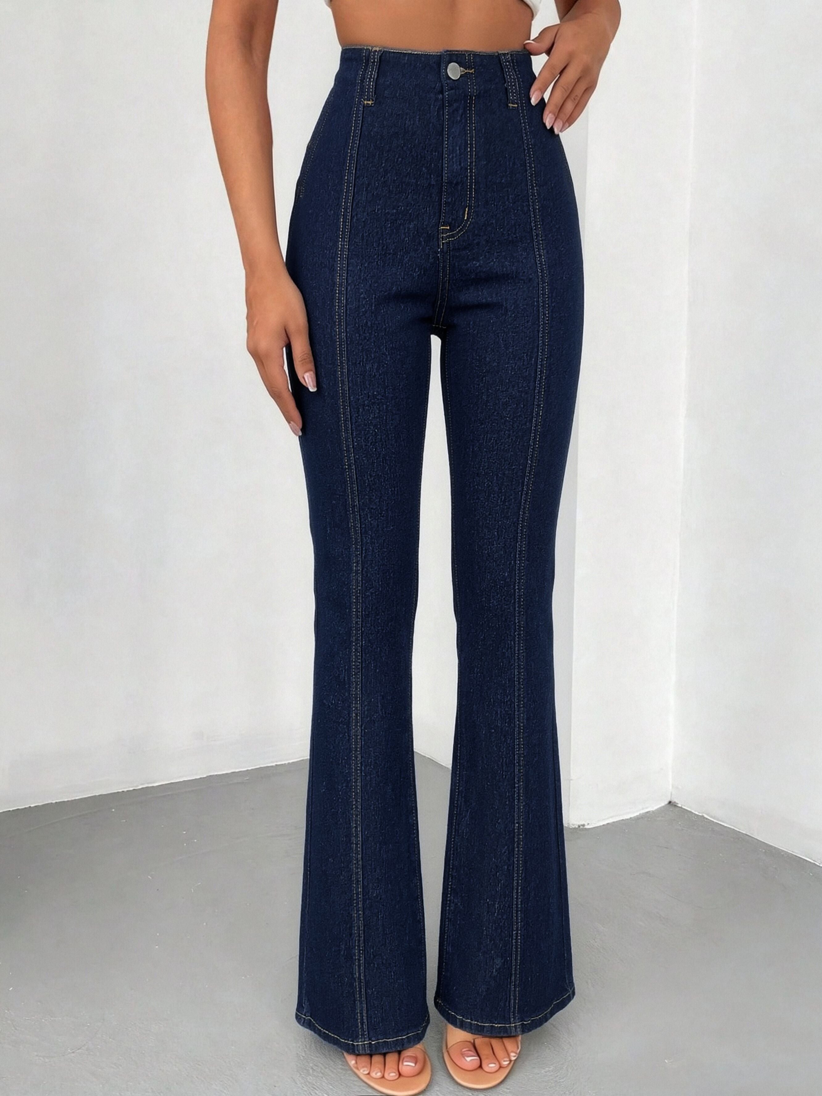 High Waisted Seamed Flare Jeans