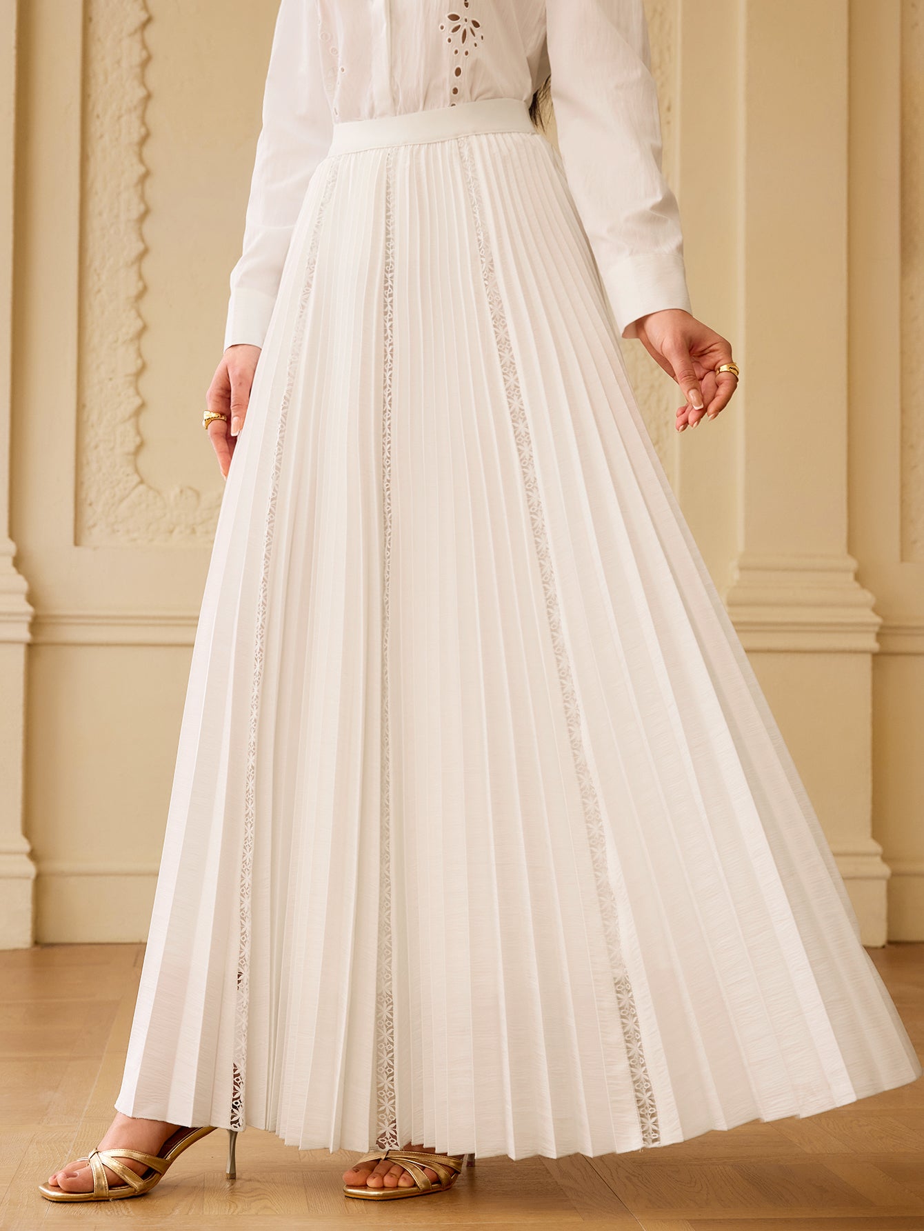 Elegant Pleated White Maxi Skirt
