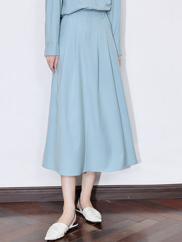 High-Waisted Pleated Elegant Midi Skirt