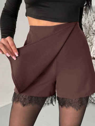 High Waisted Lace Trim Skort