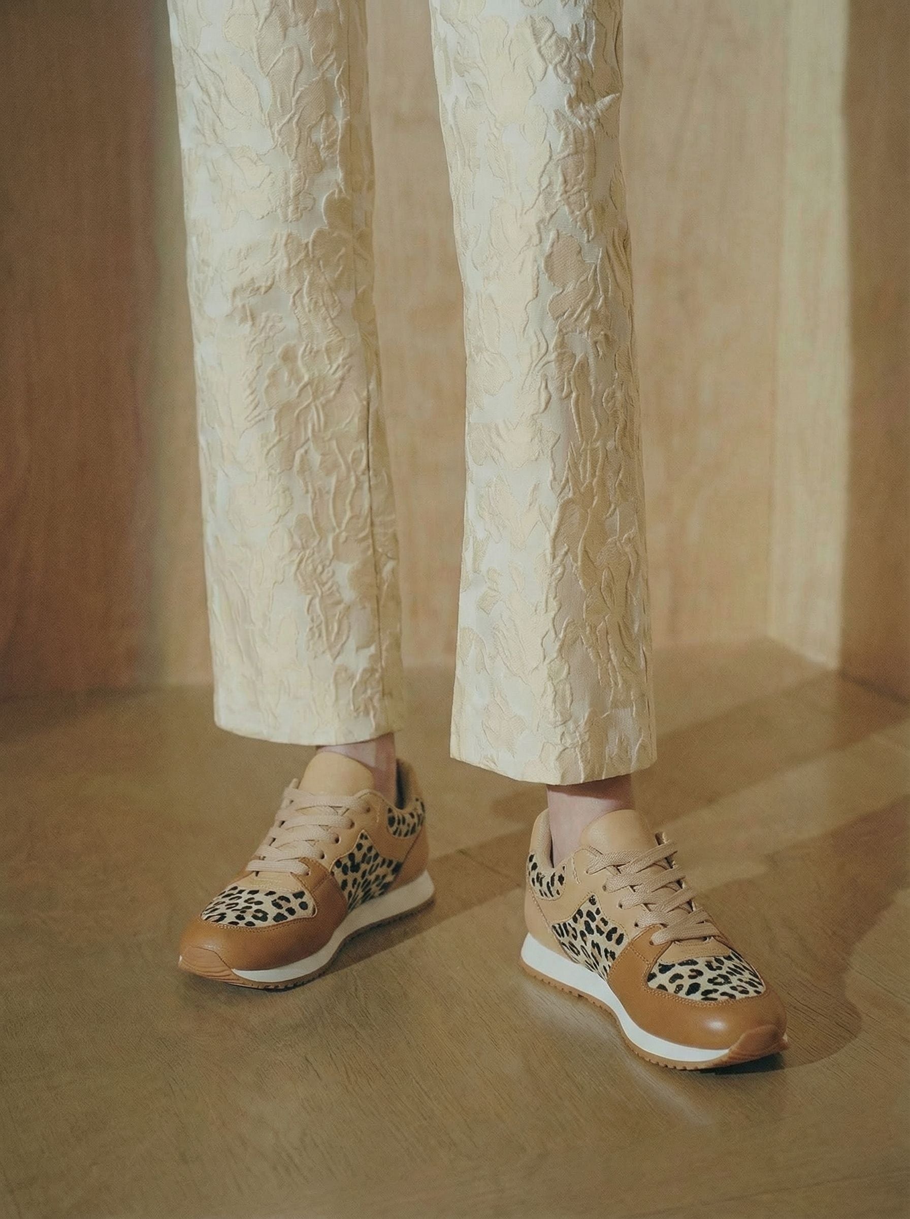 Leopard Print Rubber Sole Fashion Sneakers-Mustard