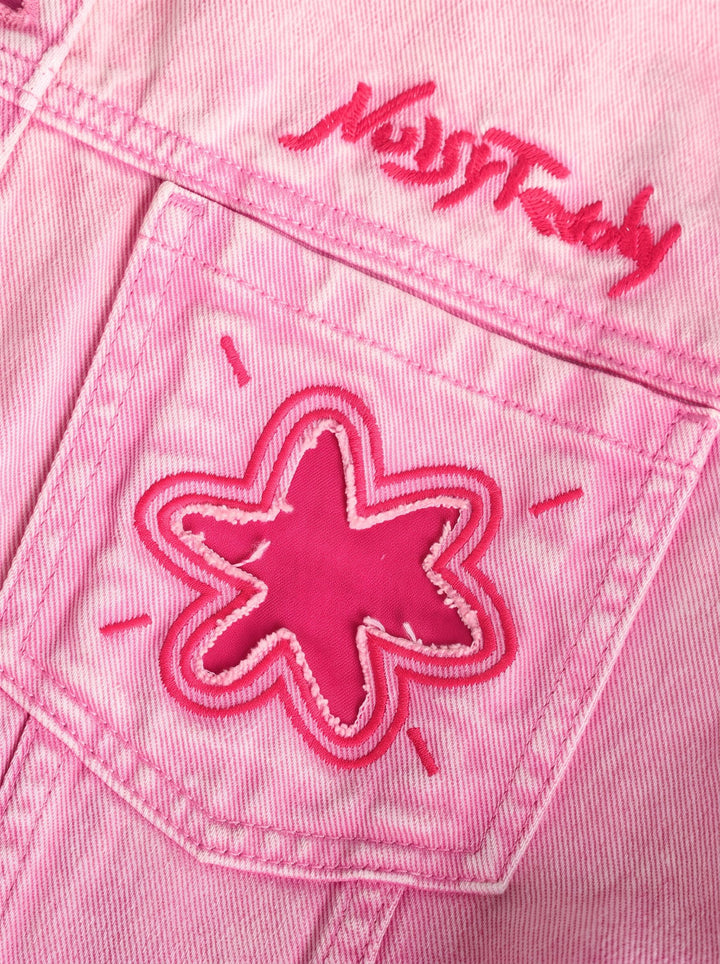 Oversized Pink Graphic Denim Jacket