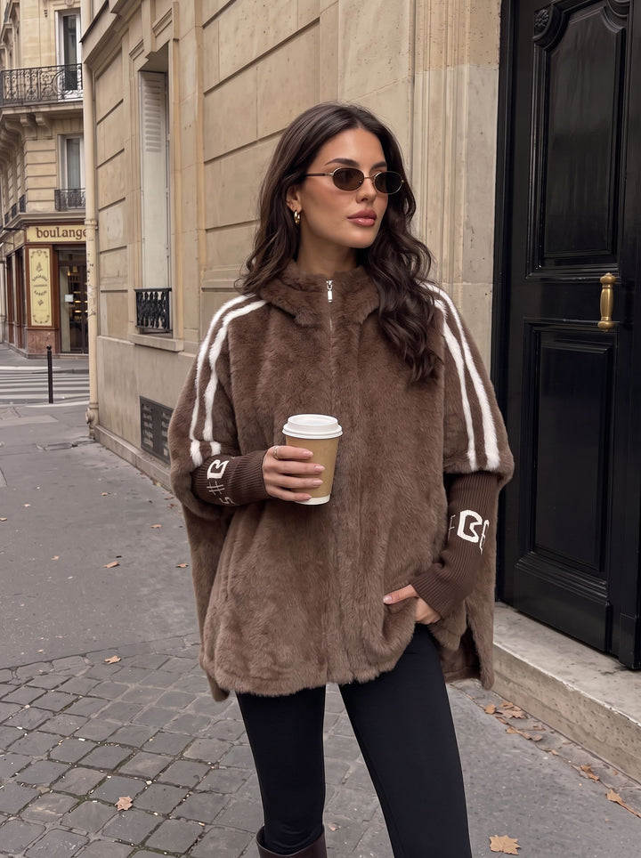 Cozy Hooded Faux Fur Cape Jacket