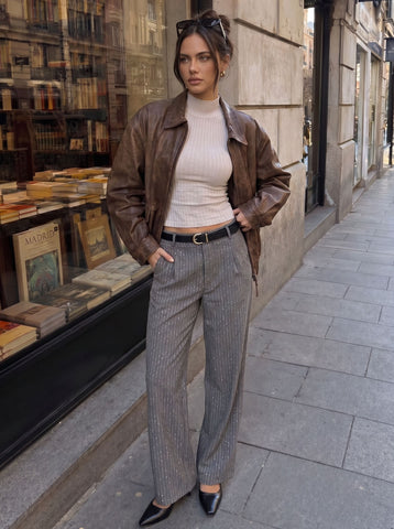 High Waisted Pinstripe Wide Leg Pants