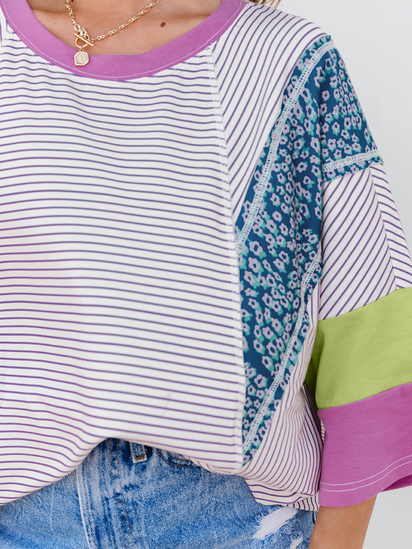 3/4 Sleeve Color Block T-Shirt