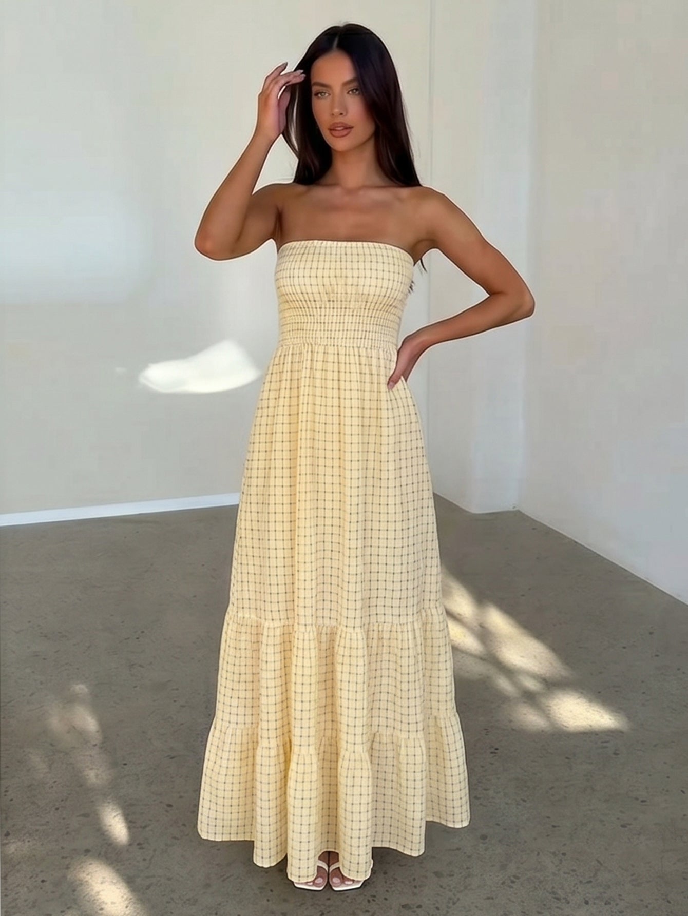 Strapless Smocked Tiered Maxi Dress