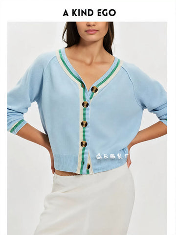 Cropped Varsity Trim Knit Cardigan