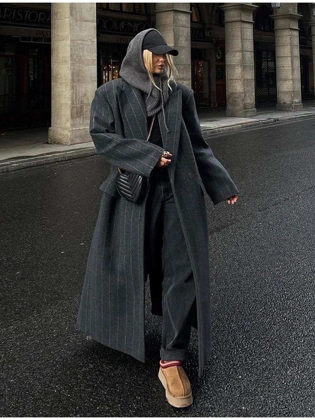 Double Breasted Striped Wool Coat