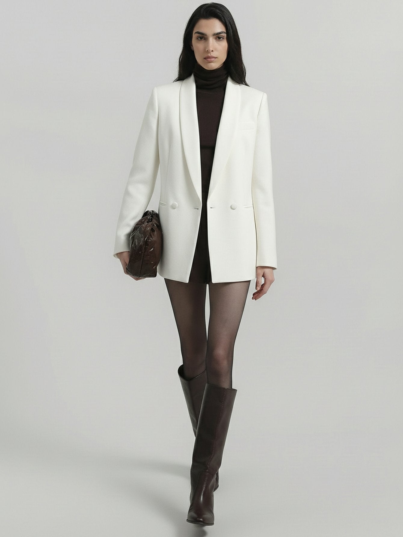 SAÏA Shawl Collar Double-Breasted Elegant Blazer-White