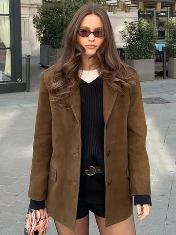 Classic Suede Tailored Blazer Jacket