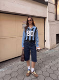 Oversized Sporty Striped Graphic Knit Sweater