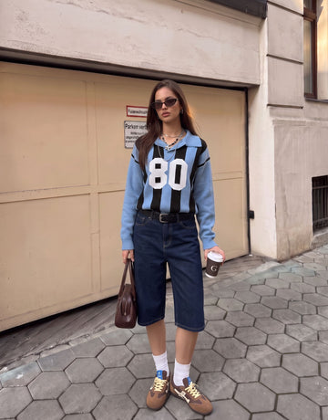 Oversized Sporty Striped Graphic Knit Sweater