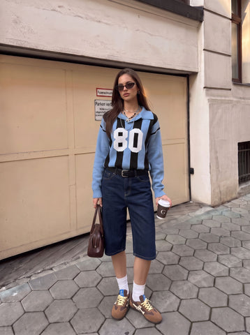 Oversized Sporty Striped Graphic Knit Sweater