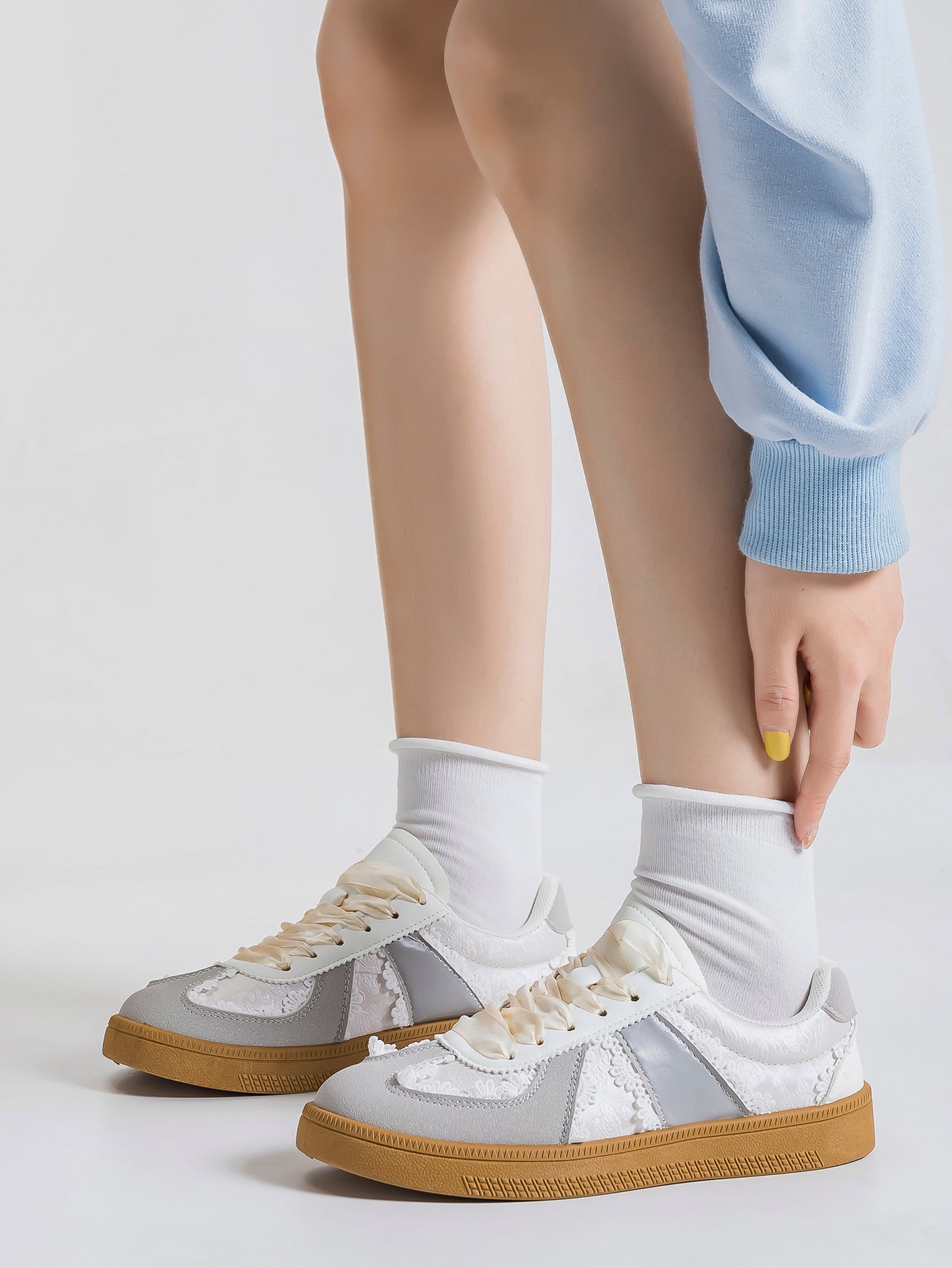 Delicate Lace Textured Upper Vintage German Trainer[Note:Runs Small,Go One Size Up]