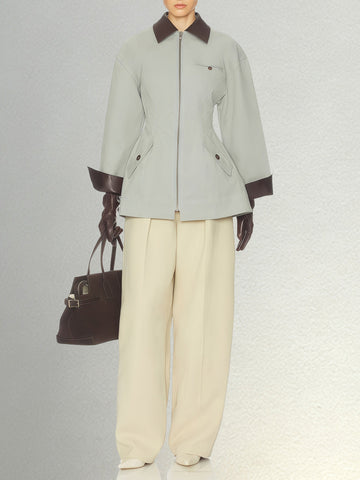 Tailored Contrast Collar Zip Up Jacket