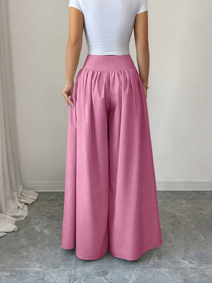 High Waisted Button Wide Leg Pants