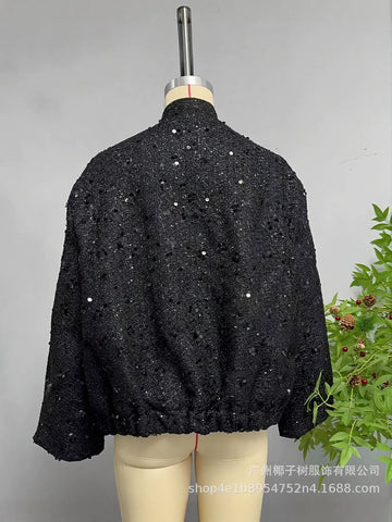 Shimmering Tweed Stand Collar Jacket