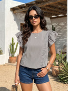 Ruffled Sleeve Striped Chiffon Blouse