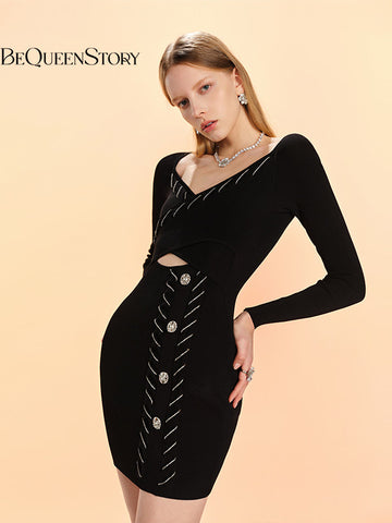 Elegant Cutout Buttoned Knit Dress