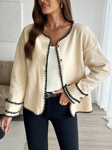 Cozy Contrast Trim Fleece Jacket