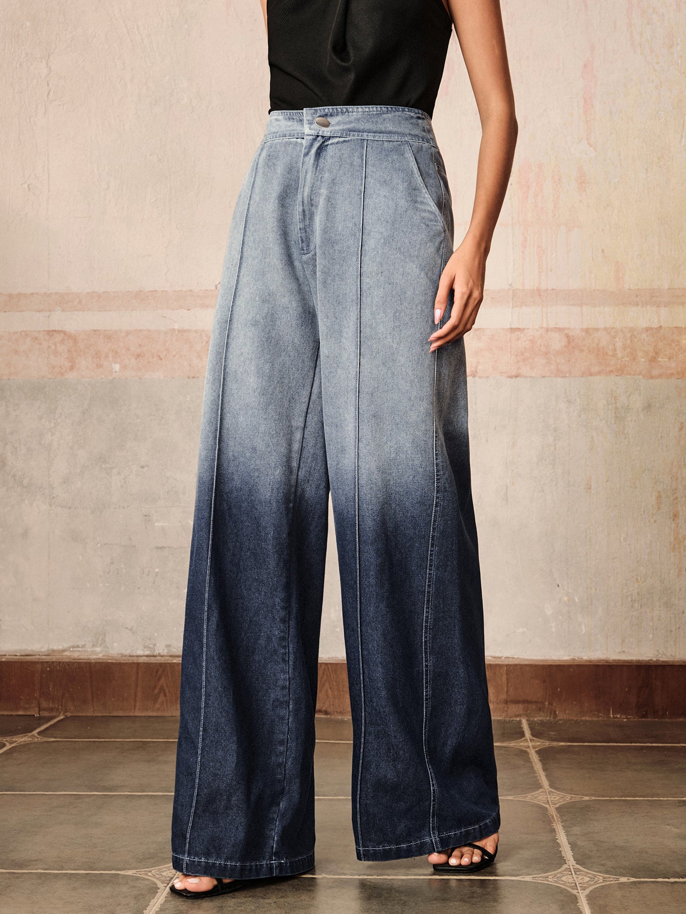 High Waisted Ombre Wide Leg Jeans