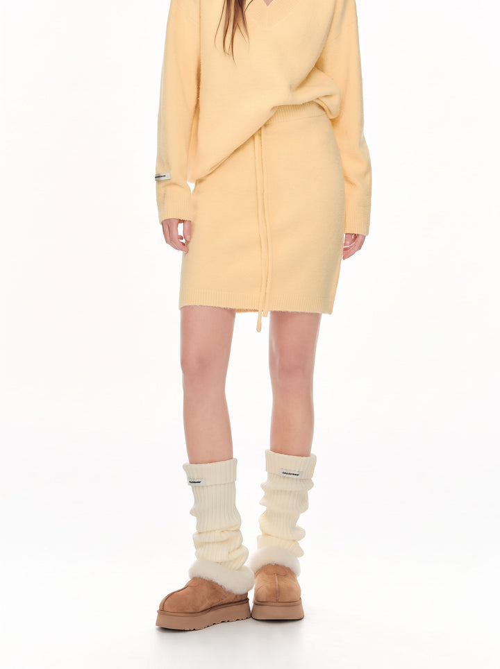 Cozy Drawstring Knit Mini Skirt