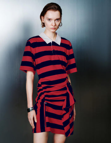Urban Revivo Striped Irregular Hem Straight Dresses-Red Stripes