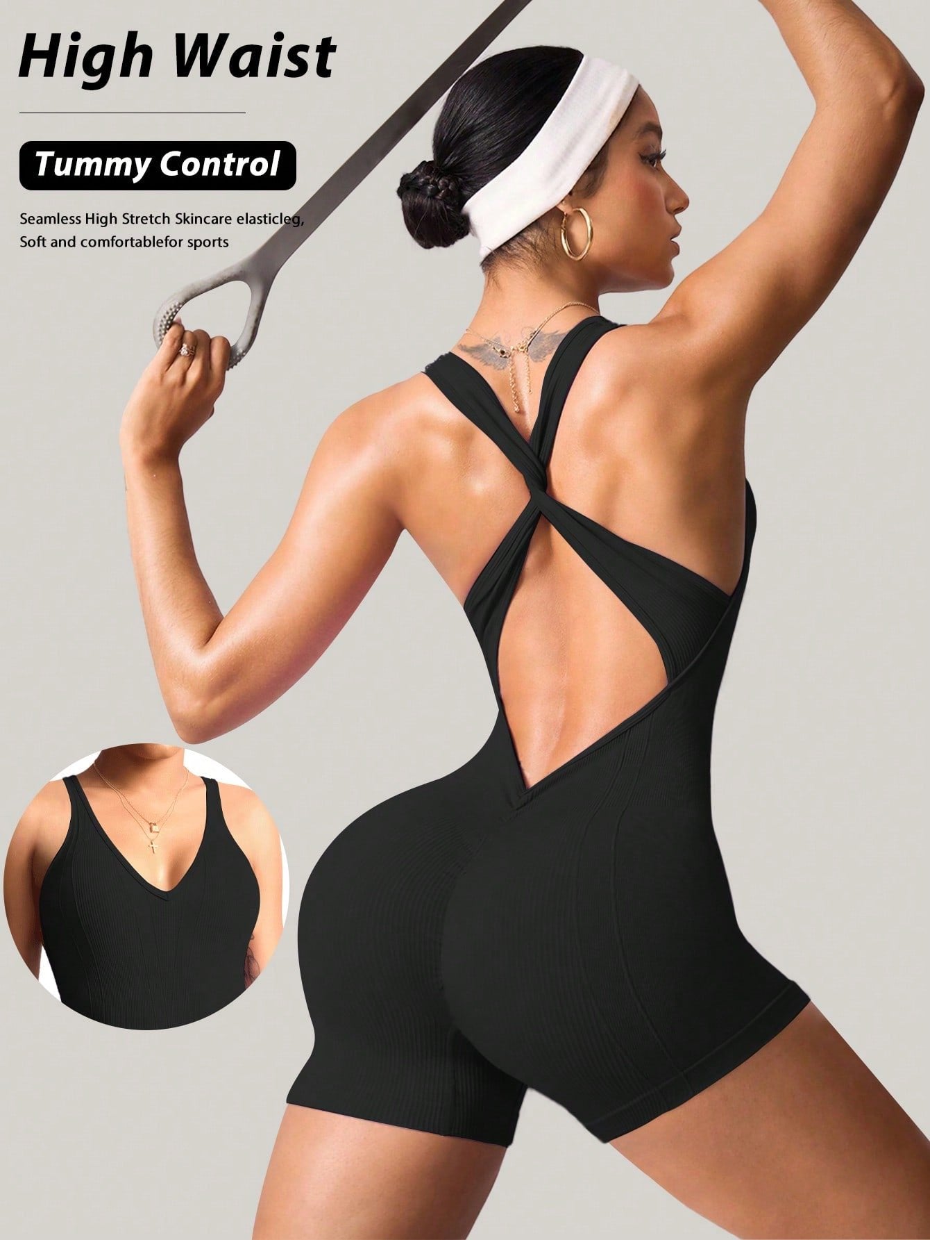 Sculpting Ribbed Workout Romper Shorts