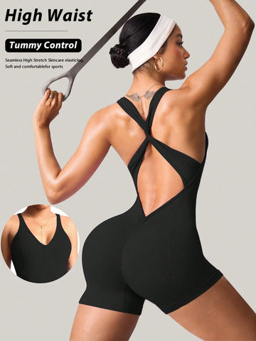 Sculpting Ribbed Workout Romper Shorts