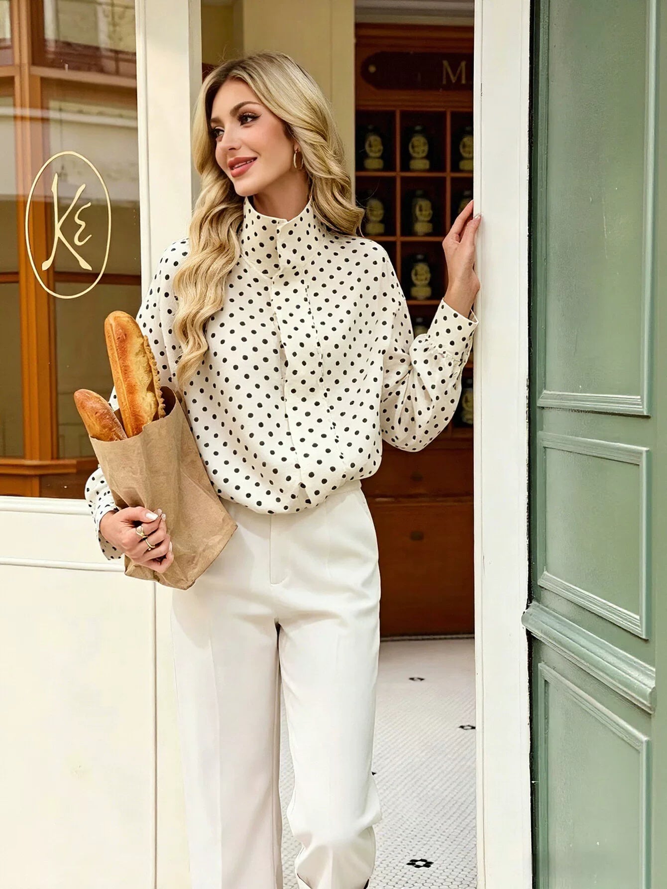 Polka Dot Stand Collar Jacket