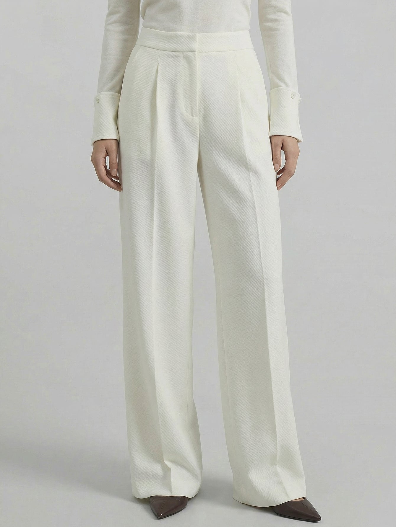 SAÏA Pleated High-Waisted Elegant Pants-White