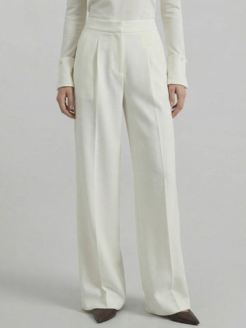 SAÏA Pleated High-Waisted Elegant Pants-White