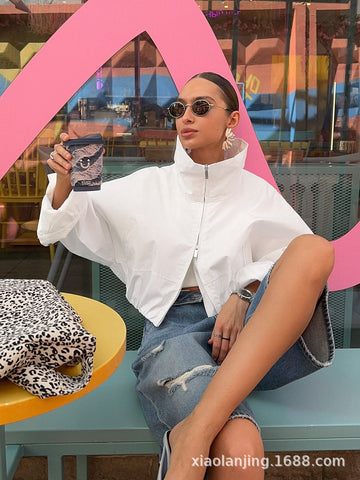 Oversized Stand Collar Cropped Jacket